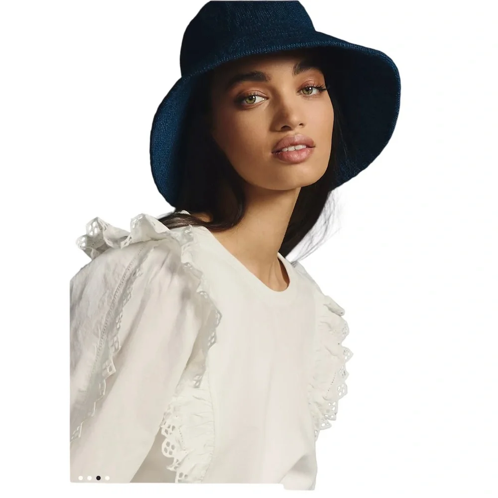 By Anthropologie White Ruffle Sleeve Top Sz M - Picture 6 of 13